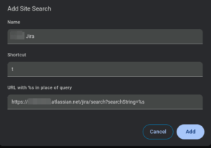 Chromium “Add Site Search” dialogue
